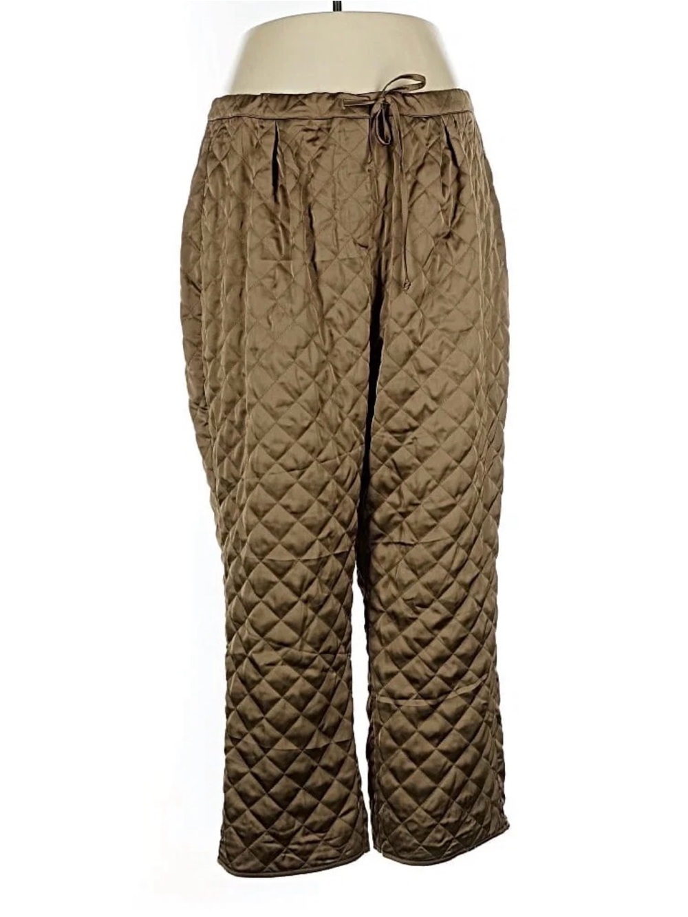 NWT Flat White Olive Brown Quilted Drawstring Straight Leg Pants Plus Size 1X